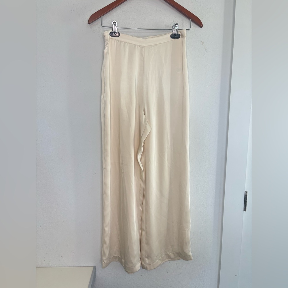 MESHKI NWOT LIGHTWEIGHT CREAM GOLD WIDE LEG FLOWY PANTS SZ MEDIUM